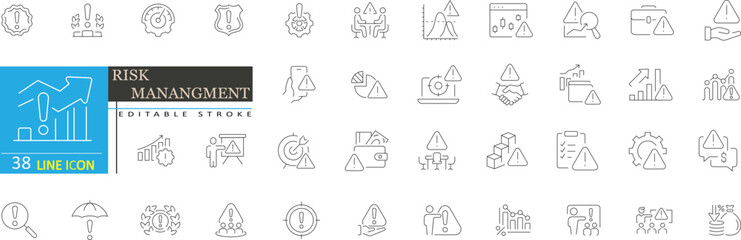 Risk Management Line Icons Set. Crisis, Warning, Strategy and Financial Analysis Vector