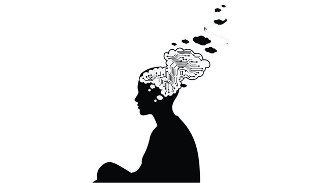 Silhouette of a person with creative ideas exploding from their head, symbolizing imagination and innovation.