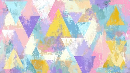 Fototapeta premium Abstract Triangle Pattern with Pastel Colors Texture Background of Geometric Shapes in Yellow Pink Purple and Blue Shades with Grunge Effect
