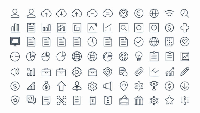 A large grid of simple black and white vector icons representing business data cloud computing and general web interface elements