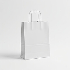 Blank White Paper Shopping Bag Mockup with Twisted Handles Isolated on White Background