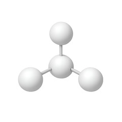 A three dimensional render of a molecular structure model featuring four white spheres