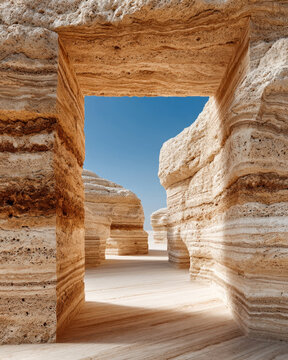 Light travertine stone macro showing porous texture and natural horizontal layers