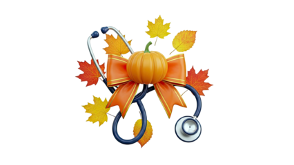 Stethoscope with Pumpkin, Bow, and Autumn Leaves