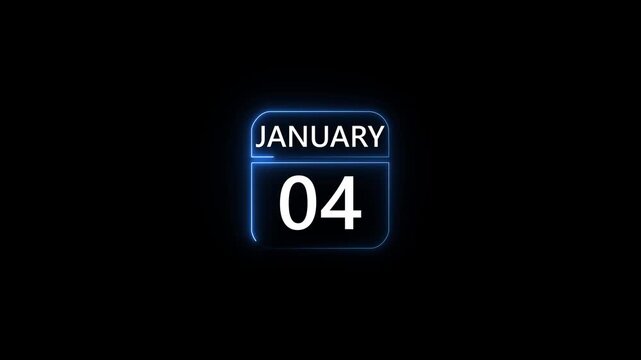 Glowing neon 4 january icon isolated on black background.a neon sign with a calendar that says "8 DAYS". HD Video motion graphic animation 4k video.