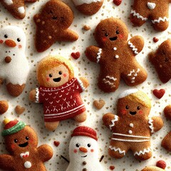 Festive Gingerbread Cookies and Holiday Decorations on White Background