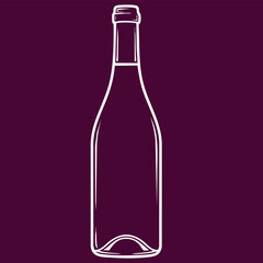 Minimalist white line art illustration of a wine bottle on dark purple background