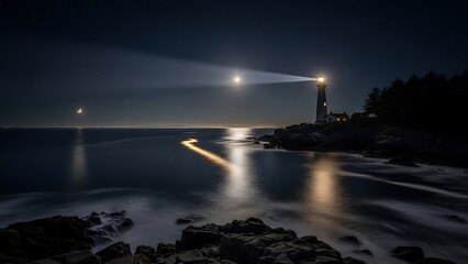 Lighthouse illuminated at night