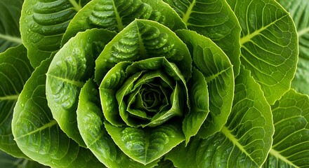 Fototapeta premium Fresh with vibrant, and closeup of a healthy green romaine lettuce head.