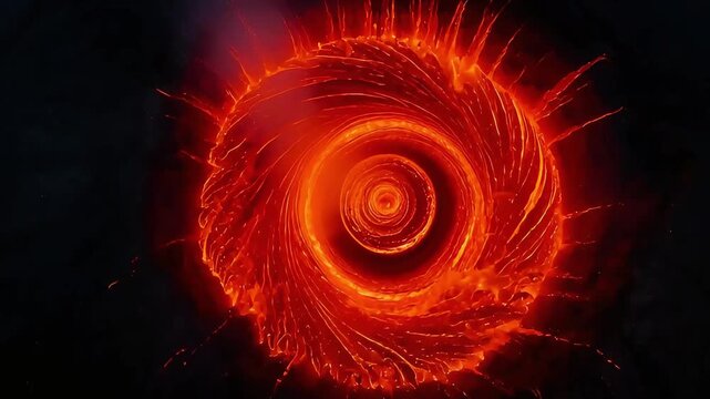 Shockwave impact fireburst detonation forming infernal plasma spiral with rotating explosive energy intense heat vortex cinematic sci-fi destruction scene