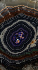 Richly layered mineral deposit displays intricate concentric banding and deep coloration.