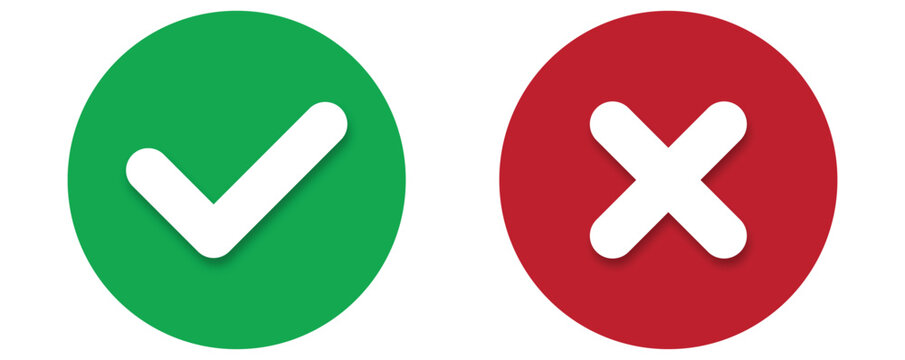 Check Mark and Cross Icon Set Representing Approval, Rejection, Validation, and User Interface Status