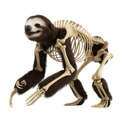 Fototapeta premium Sloth skeleton with brown fur on body and white face