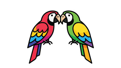 Naklejka premium Adorable cartoon illustration of two colorful parrots facing each other for a kiss