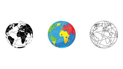 Fototapeta premium Three distinct stylized representations of global networks show connection across continents and digital infrastructure