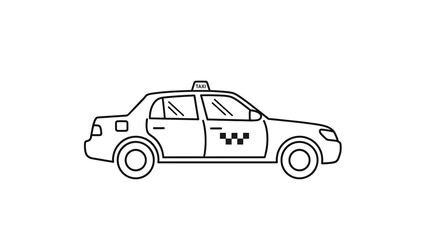 Fototapeta premium A simple black and white illustration of a taxi cab viewed from the side on a plain white background