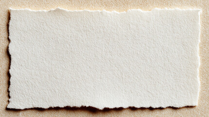 Textured off-white handmade paper with deckled edge and subtle wrinkles, artisanal product, paper texture, natural fibers, craft material, with copy space