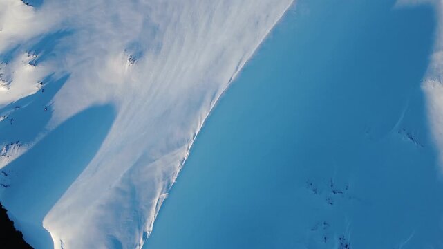 Drone aerial view of Antarctic winter landscapes on a sunny day