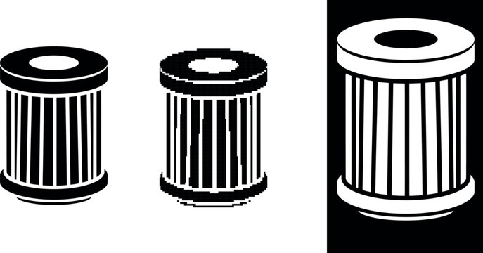 Black and white automotive oil filter icon, flat design vector illustration