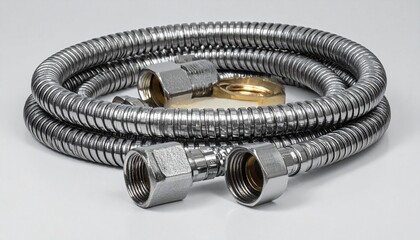 Coiled stainless steel flexible hose with threaded fittings and brass connectors