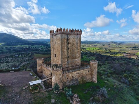 Medieval Stone Castle in Nogales, Spain, on a Bright Sunny Day
