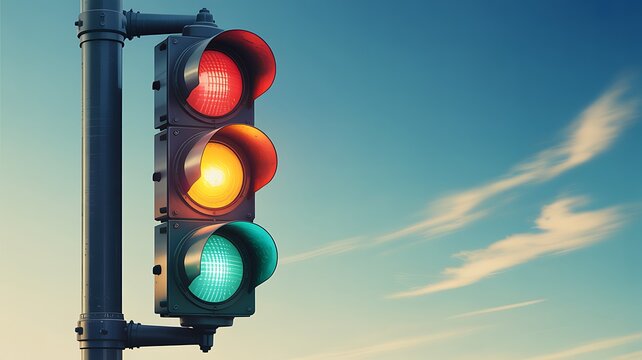 Modern traffic light system city street transportation control photo