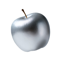 Metallic silver apple with smooth reflective surface, conceptual beauty visual.