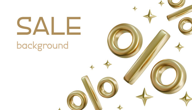 Sale banner with 3d goold percent. Vector special offer background illustration 