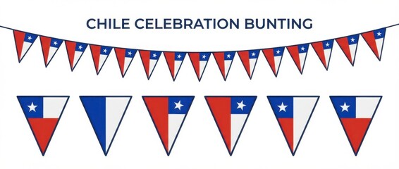 Fototapeta premium chile triangular flag bunting garland graphic design set featuring celebratory pennant banners in national flag colors