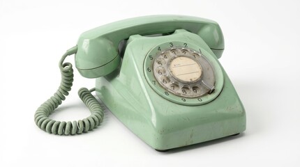 昭和レトロな緑色の回転ダイヤル式電話機の3Dレンダリング白背景 generative ai