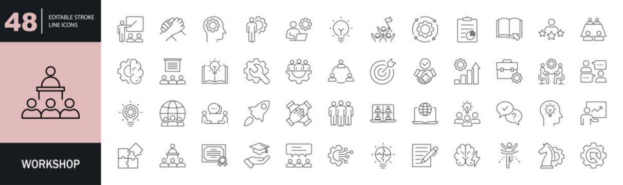 workshop icon set. Editable line icons. Vector illustration.