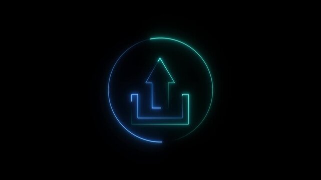 Glowing neon violet color logout sign icon animation right arrow sign symbol on black background. 4k animation video.