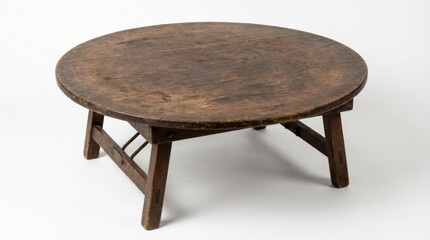 昭和レトロな木製の丸いちゃぶ台の3Dレンダリング白背景 generative ai