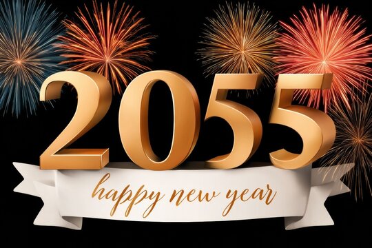 Golden 2055 numbers with fireworks backdrop celebrating the new year and festive success