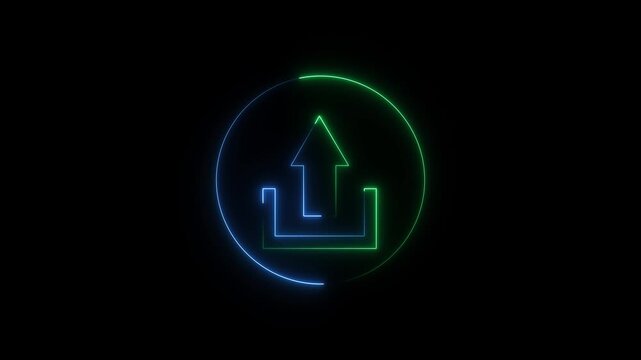 Glowing neon violet color logout sign icon animation right arrow sign symbol on black background. 4k animation video.