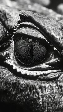 A detailed view of a reptile's eye showing its distinctive texture and color variation.