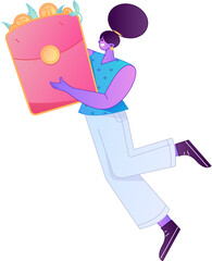 Vector flat gradient illustration of a character holding a red envelope and celebrating Chinese New Year.
