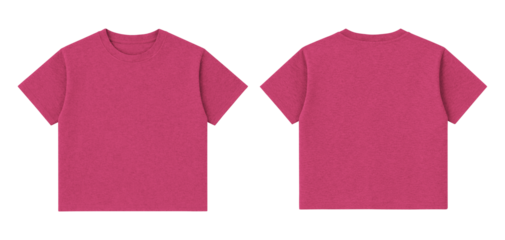 Blank Heather Cozy Pink Crew Neck T-Shirt Front and Back Views Mockup Isolated on Transparent Background