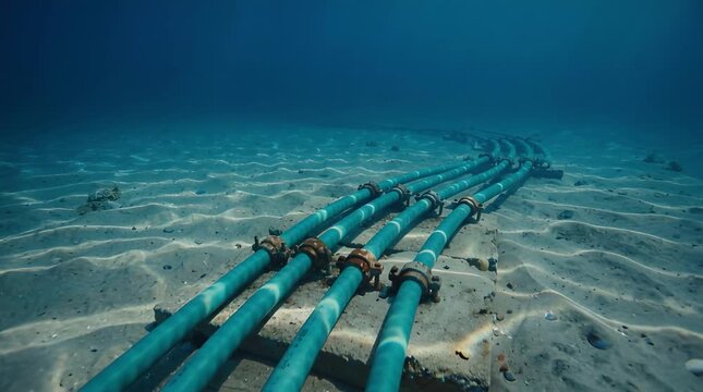 Underwater Cable System on Sandy Seabed With Clear Blue Water and Sunlight