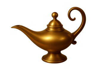 A sparkling golden 3d magic lamp with an elegant design, evoking tales of wishes and ancient wonders