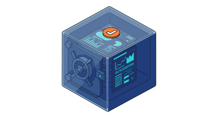 Fototapeta premium digital data protection concept with verified financial analytics and secure information inside a transparent isometric safe