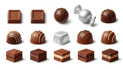 Obraz premium Assorted Chocolates 3D Vector for Food Advertising