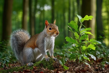 Squirrel in Forest with transparent background ideal for composting.