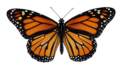 Fototapeta premium Monarch butterfly with wings spread isolated on transparent background