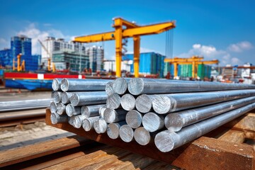 Stacked Metal Rods on Transparent Background Ready for Construction