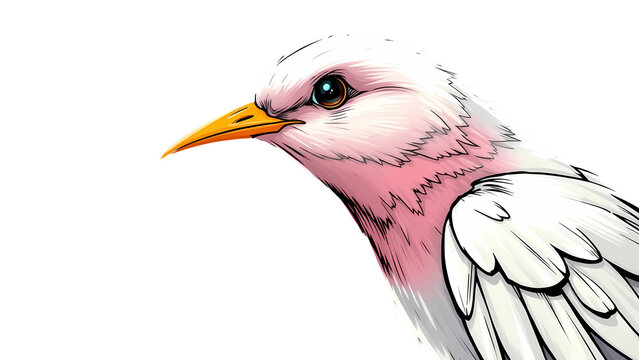 Freigestellter gezeichneter Vogel mit r&ouml;tlichem Federkleid und gelbem Schnabel im PNG Format
