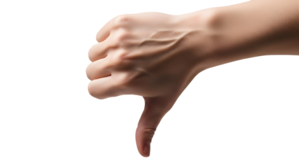 Thumbs Down Hand Gesture Isolated on Transparent Background