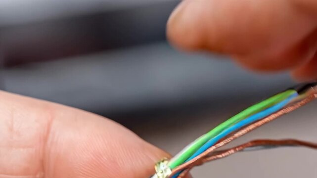 Closeup of insulated wire ends being stripped and prepared for clean splice with protective sleeves.