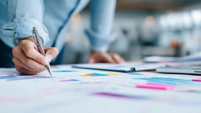 Professional reviewing policy whitepapers in a modern office focusing on educational reform strategies with graphs and notes.