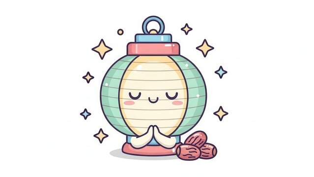 Cute Kawaii Lantern with Praying Hands and Dates, Ramadan Greeting